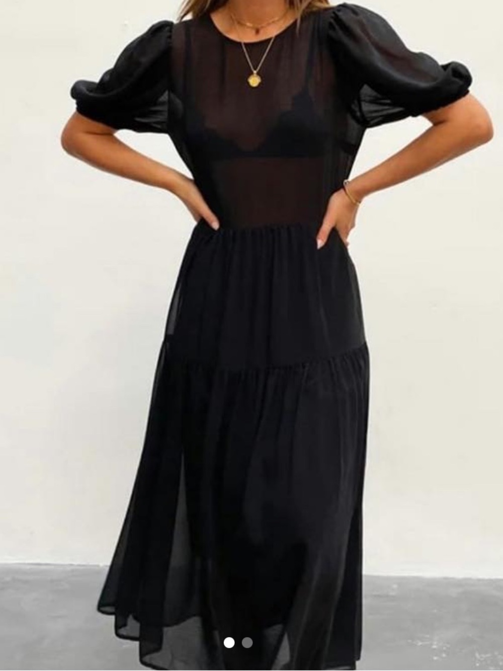 Never Fully Dressed Black Tiered Puff Sleeve Midi Dress - Picture 8 of 10